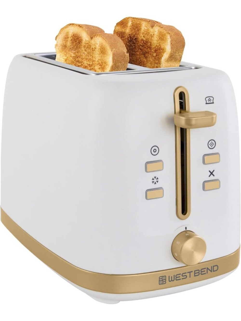 2-Slice White/Gold Browning Levels Bagel Defrost Settings Anti-Jam Toaster